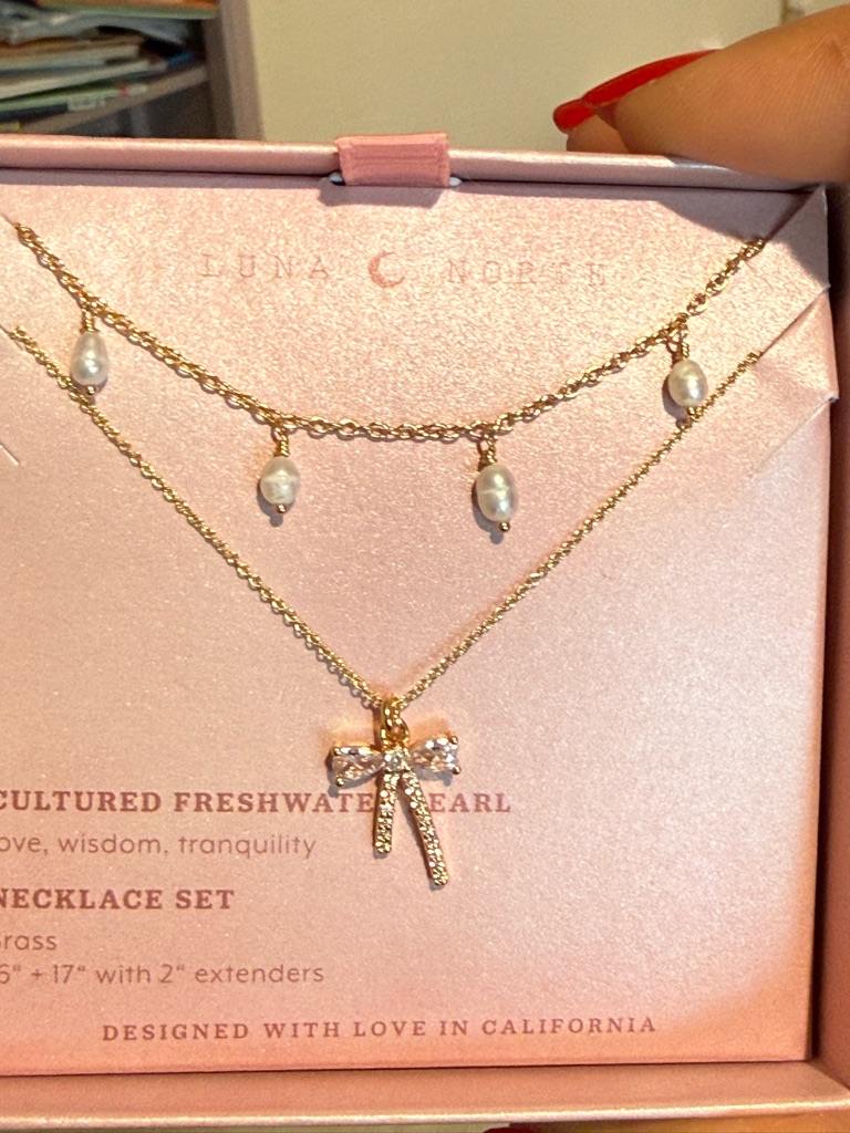 Luna & Moon Gold Layered Pearl Necklace With Bow Pendant